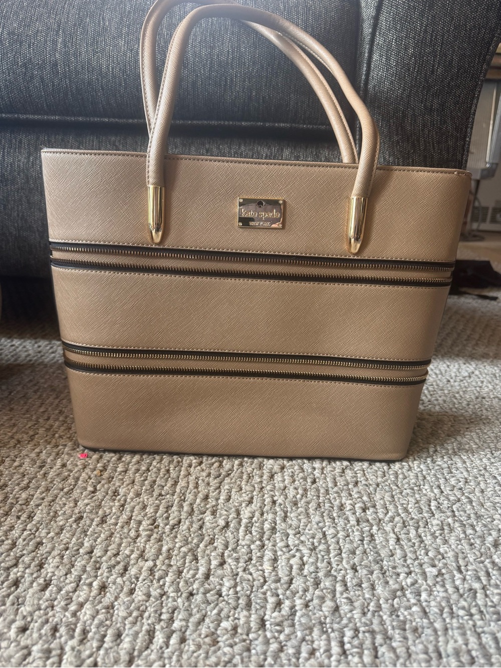kate spade Tan Saffiano Leather Tote with Gold Accents